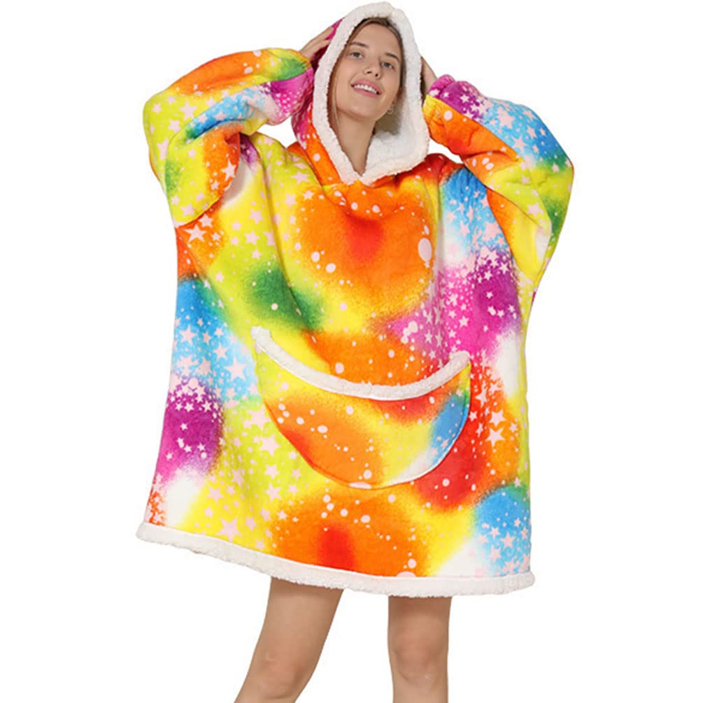 Youlike Women's Colorful Oversized Wearable Blanket Hoodie For - Super Soft Sherpa Fluffy Fleece Sweatshirt Hooded With Giant Pocket(Colorful)
