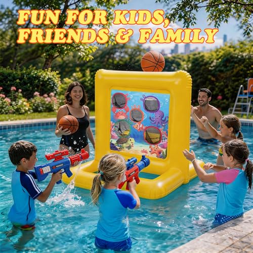 Gerosi Pool Toys for Kids & Adults, 2-in-1 Shooting Target Game & Pool Basketball Hoop, Family Pool Toy for Summer Swimming Pool Games, Pool Party Games and Backyard Fun