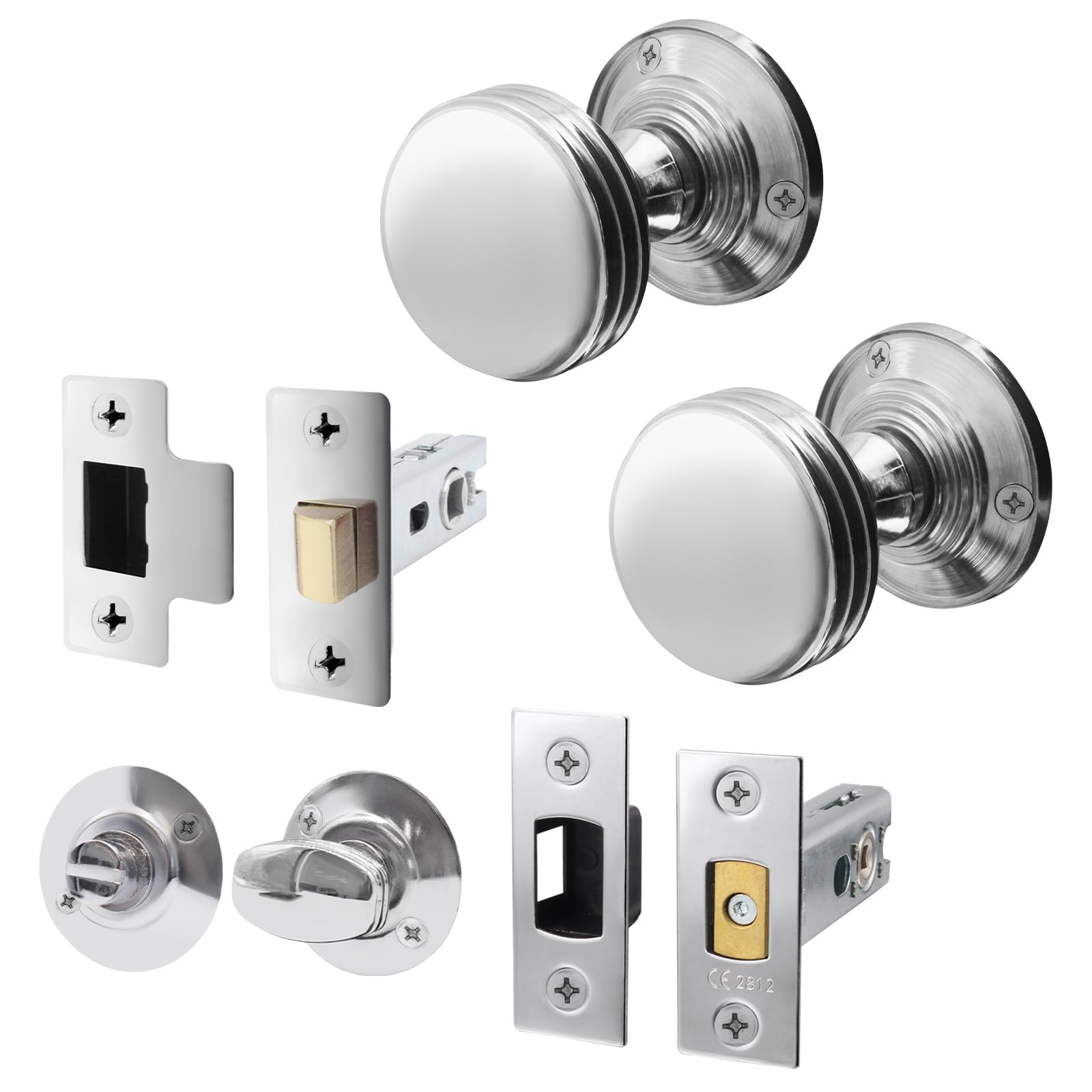 EAI Lined Door Knobs Polished Chrome | 4 Pairs of Mortice Knobs (55mm) for Internal Doors