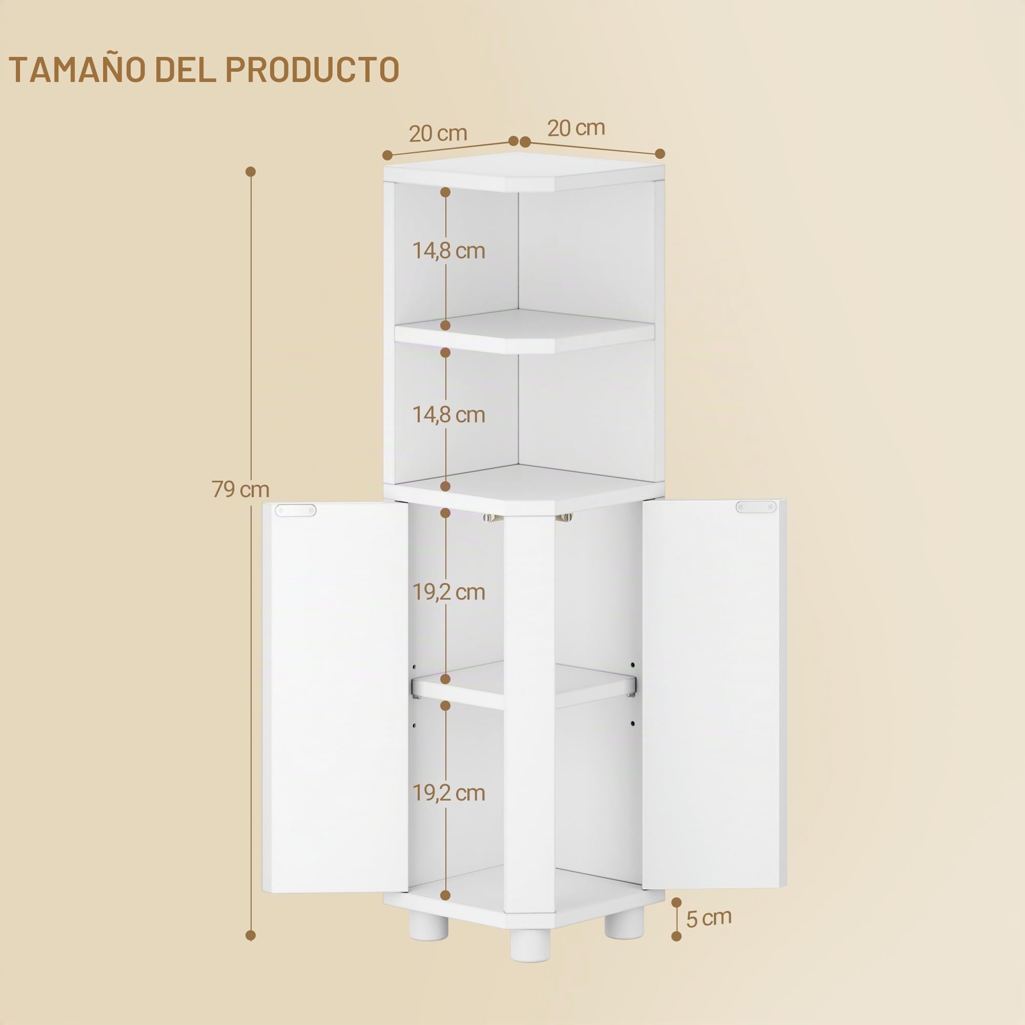 Hzuaneri Mueble de Baño, Armario Organizador de Baño con Puertas Dobles y Estante Ajustable, Unidad de Almacenamiento Estrecha para Inodoro, 2 Espacios Abiertos, 20 x 20 x 79 cm, Blanco BC20003X