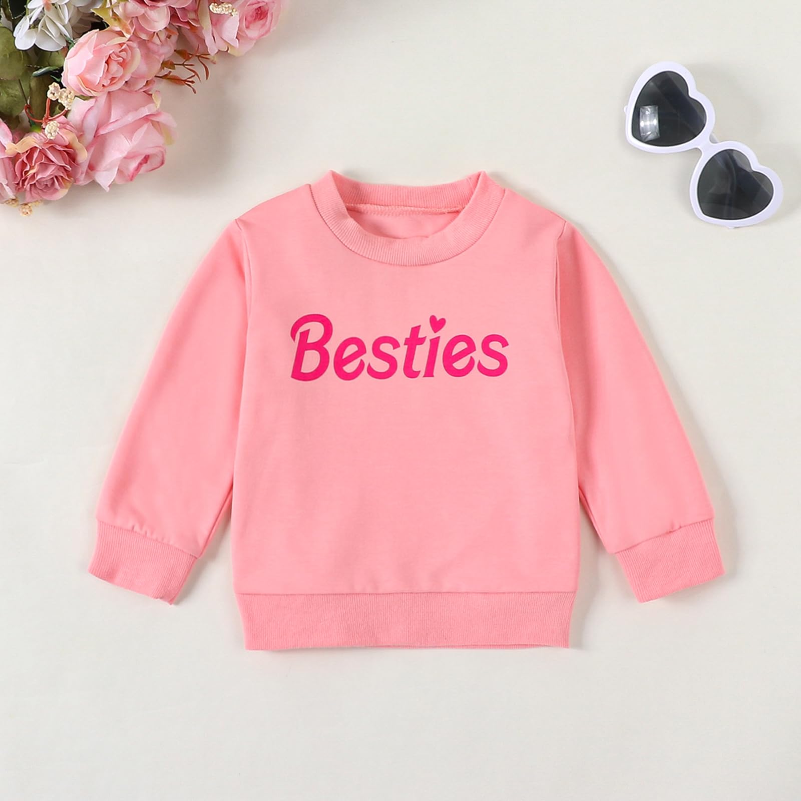 Covvoliy Mommy and Me Letter Print Matching Family Outfits Long Sleeve Crewneck Casual Sweatshirt T-Shirt (Kid, Pink, 0-6 Months)