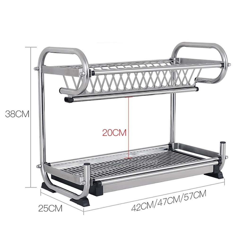 Rejilla de Cocina de Doble Capa para el hogar, escurridor de Platos de Acero Inoxidable 304, 3 tamaños (57 * 25 * 38cm)