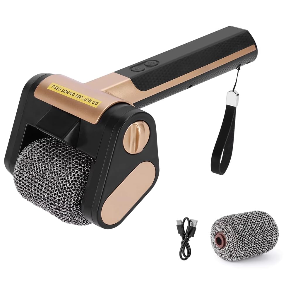 Cepillo Limpiador Eléctrico de Acero Inoxidable con Rodillo para Parrillas, con Cabezales Reemplazables y Luz LED. Herramientas de Limpieza para Barbacoas.
