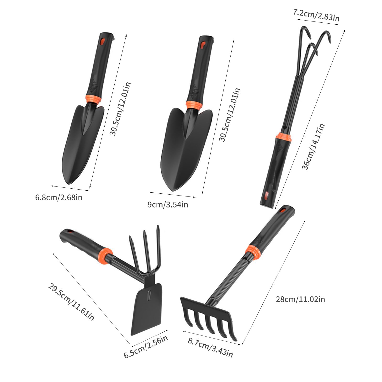 Ensemble d ' outils de jardin professionnels, Construction en acier carbone, poignée confortable avec revêtement en caoutchouc, poignée pour les tâches d ' aménagement paysager Garden Tool Set