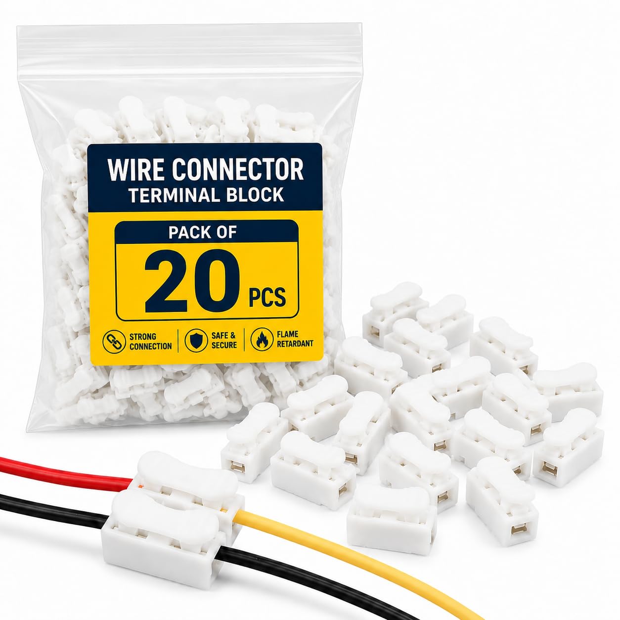 Wire Connector Terminal Block, Quick Splice Wire Connector, 2 Pin Electrical Cable Joiner, Tool-Free Lever Lock Connector for Home Wiring, LED Lights & DIY Projects (Pack of 20)-image-41