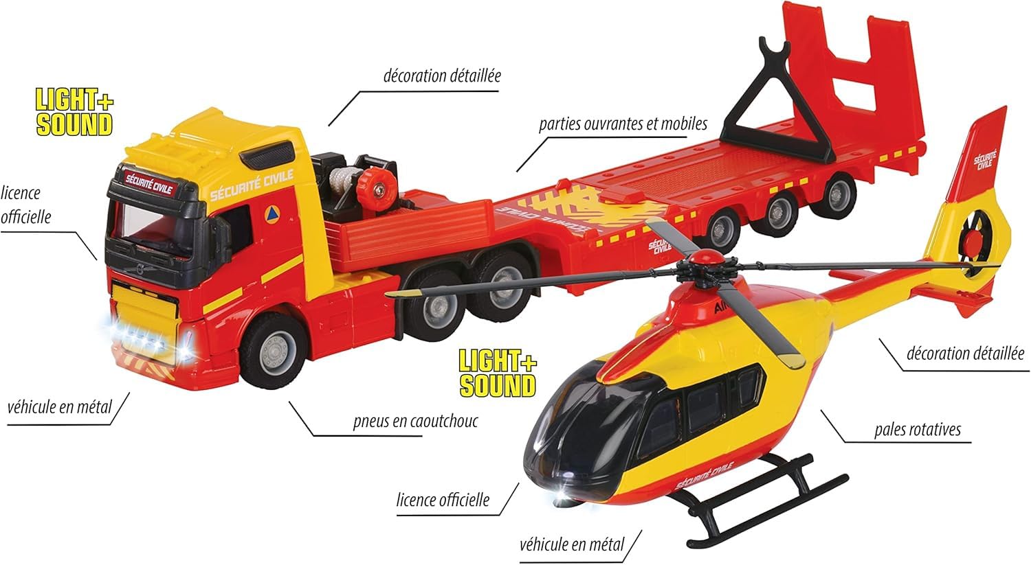 Majorette – Grand Series – Camión Volvo + Helicóptero de policía – 35 cm (Escala 1/43ª) – Sonidos y Luces, a Partir de 3 años – 213716000002