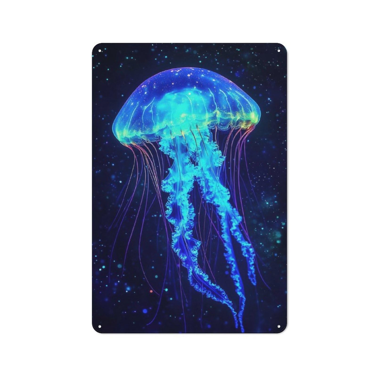 Junmoney Bioluminescent Jellyfish Vintage Metal Wall Sign 30X20cm For Hobby Room Or Studio, For Hobby Room Decor Fans