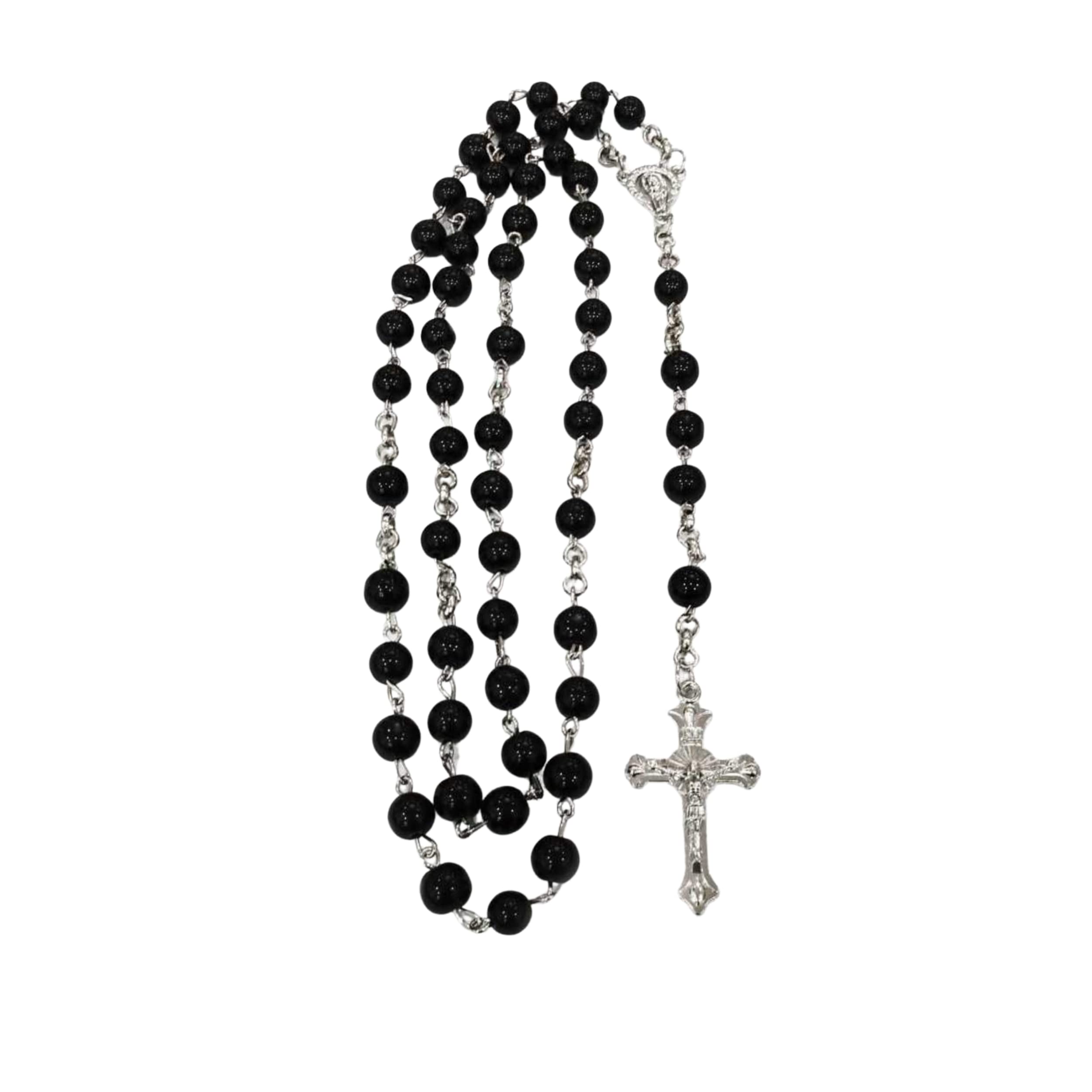 Glass Rosary Beads Chain Necklace with Jesus Cross Pendant | Necklace For Men and Women | Certified & Authentic Chain | Stylish & Fancy Neckpiece for All Occasion�