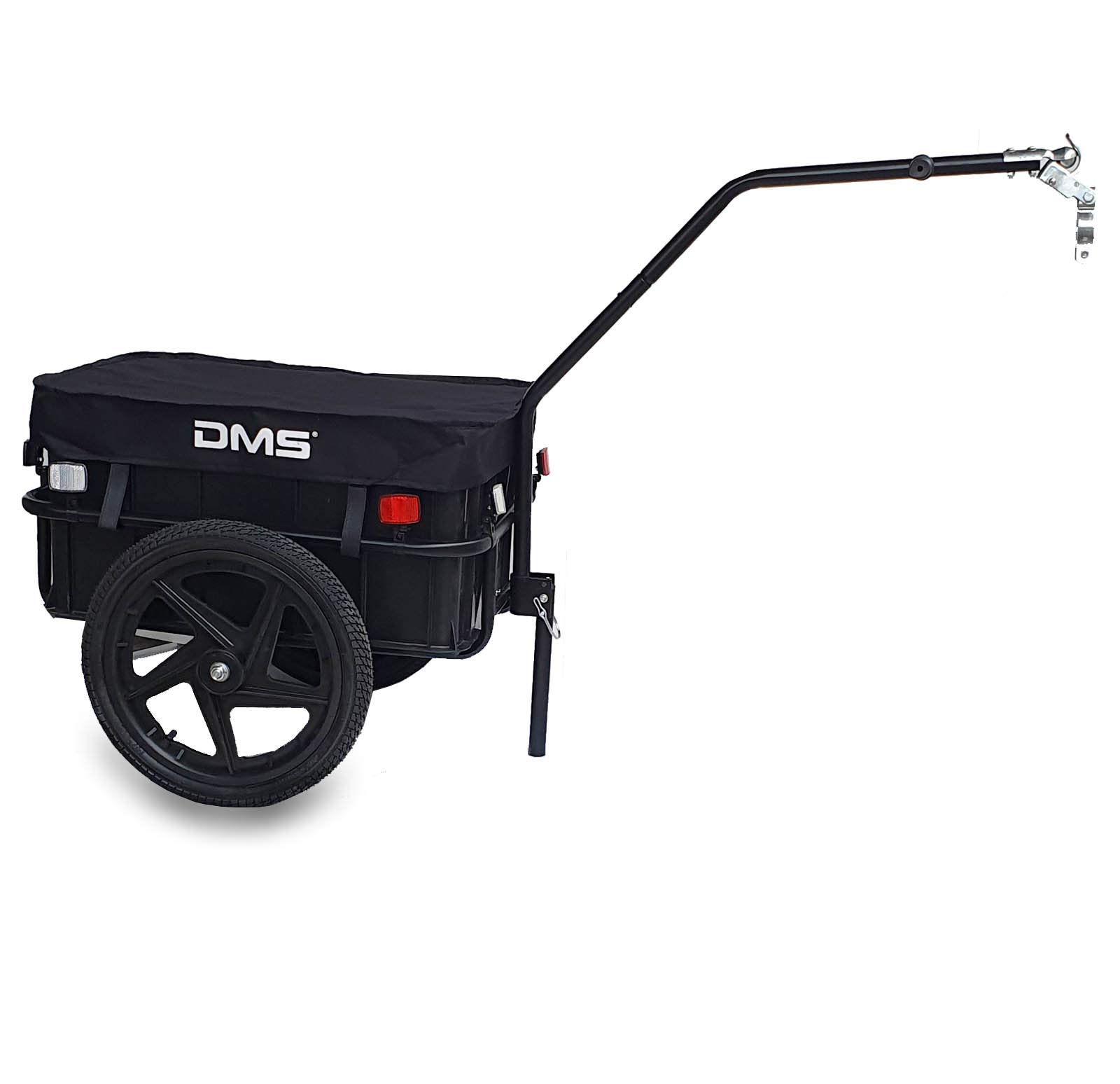 DMS® Fahrradanhänger, Lastenanhänger, Handwagen, mit Hochdeichsel, Transportbox mit 70 Liter Volumen, Max. 60kg, Kugel-Kupplung für Fahrräder mit 26'' - 28'' FH-01