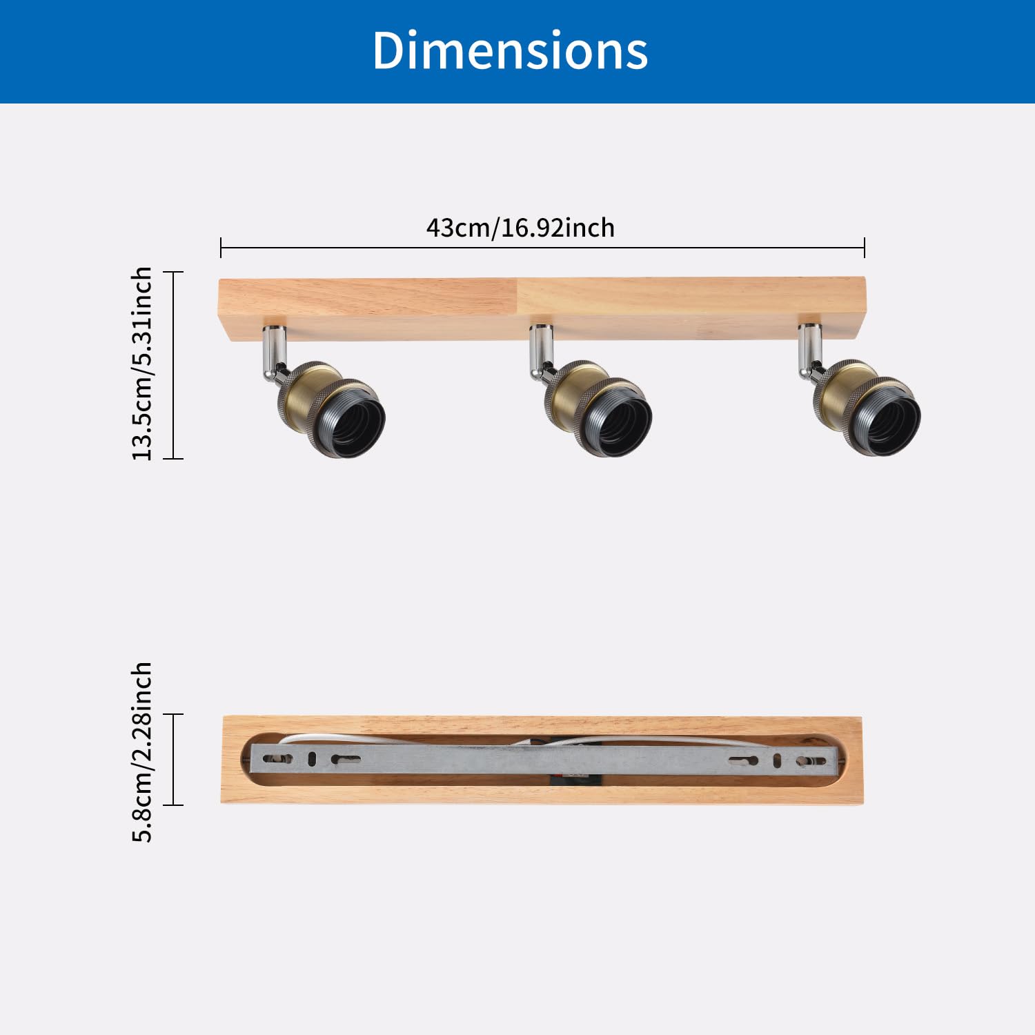 ANWIO Lámpara de Techo Retro, 3 Vías, Luces de Techo para Dormitorio, Cocina y Sala con Bases E27, Ajustable, Bronce, 40W, 1080 Lumen, LED, Blanco
