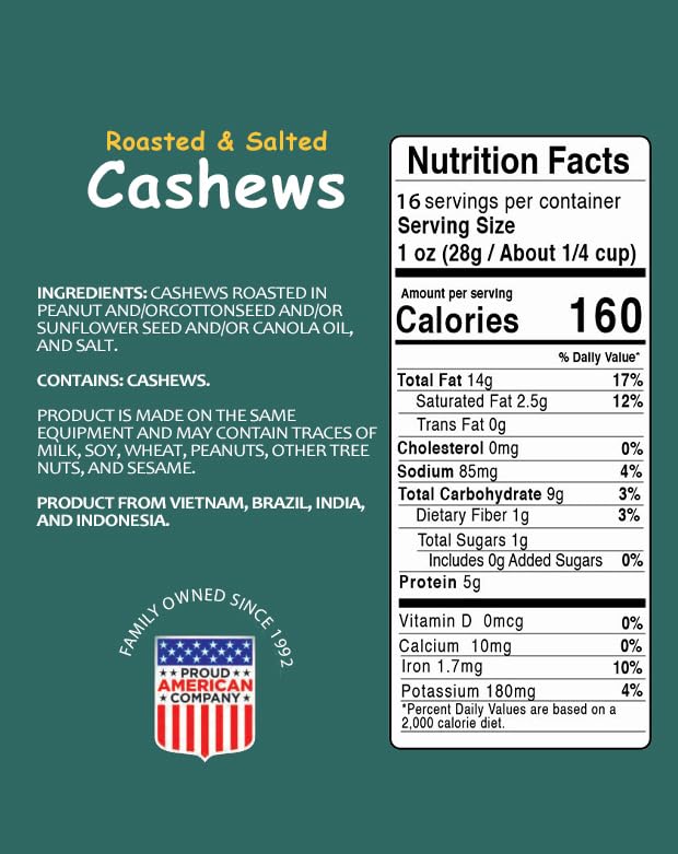 Miniatura 2 de Platinum 's Anacardos tostados y salados, proteína a base de plantas, fibra, aperitivo saludable, salado y tostado suave, se puede llevar a casa,