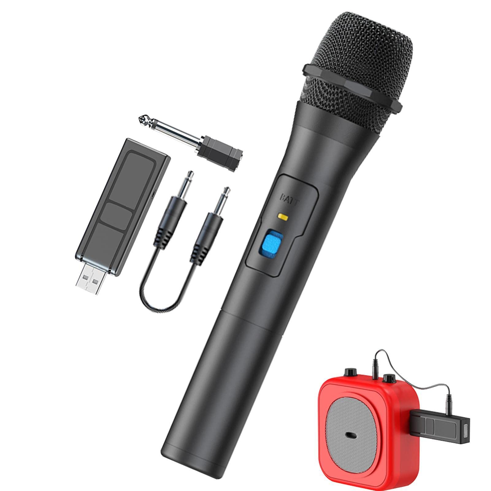 Wireless Microphone | Portable Wireless Handheld Mic Speaker with USB Receiver - Metal Cordless Microphone for Church, Karaoke, Singing, Class Use