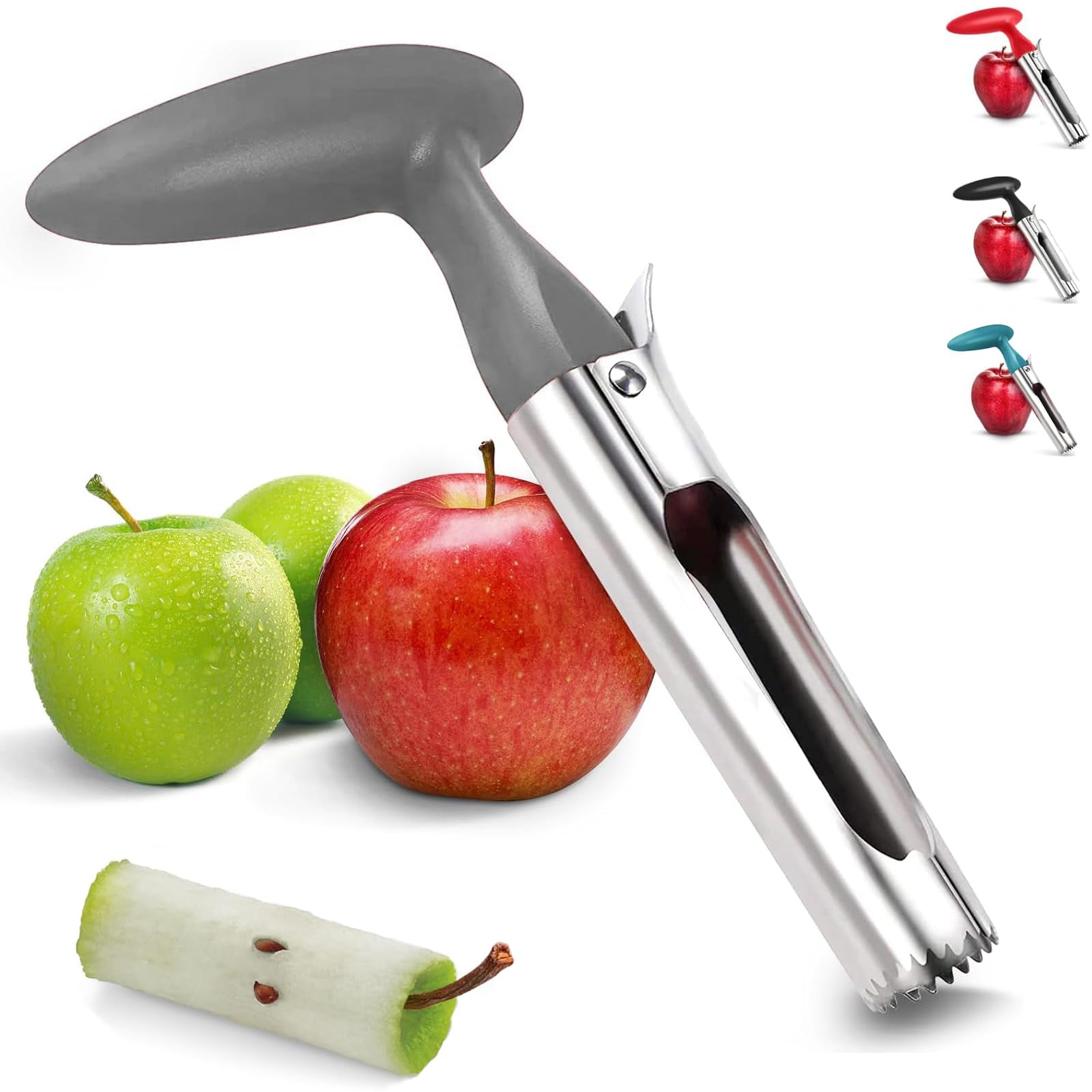Hzyxgs Premium Apple Corer Tool - Easy to Use & Clean, Ultra Sharp, Sturdy Ergonomic Handle - Durable Corer Remover for Baking & More (Gray)