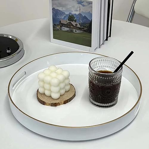 Miniatura 6 de Zosenley Bandeja decorativa, bandeja redonda de plástico con asas, bandeja de tocador moderna y bandeja de servir para otomana, mesa de café, cocina