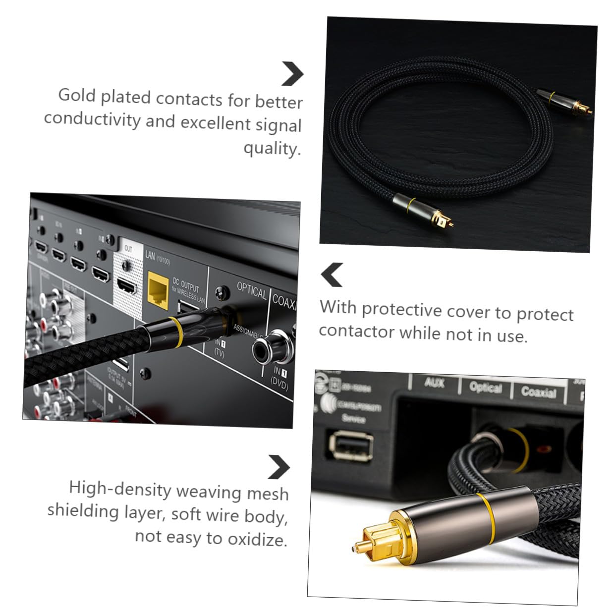 Câble Audio Optique Numérique 20m Mâle-mâle en Fibre Optique Noir