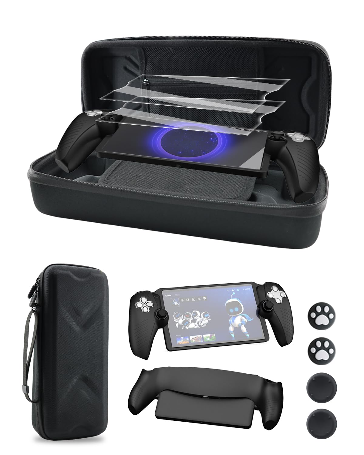 HolyFort 14 in 1 Accessories Set for PlayStation Portal Remote Player Hard Carrying Case for PS Portal Silicone