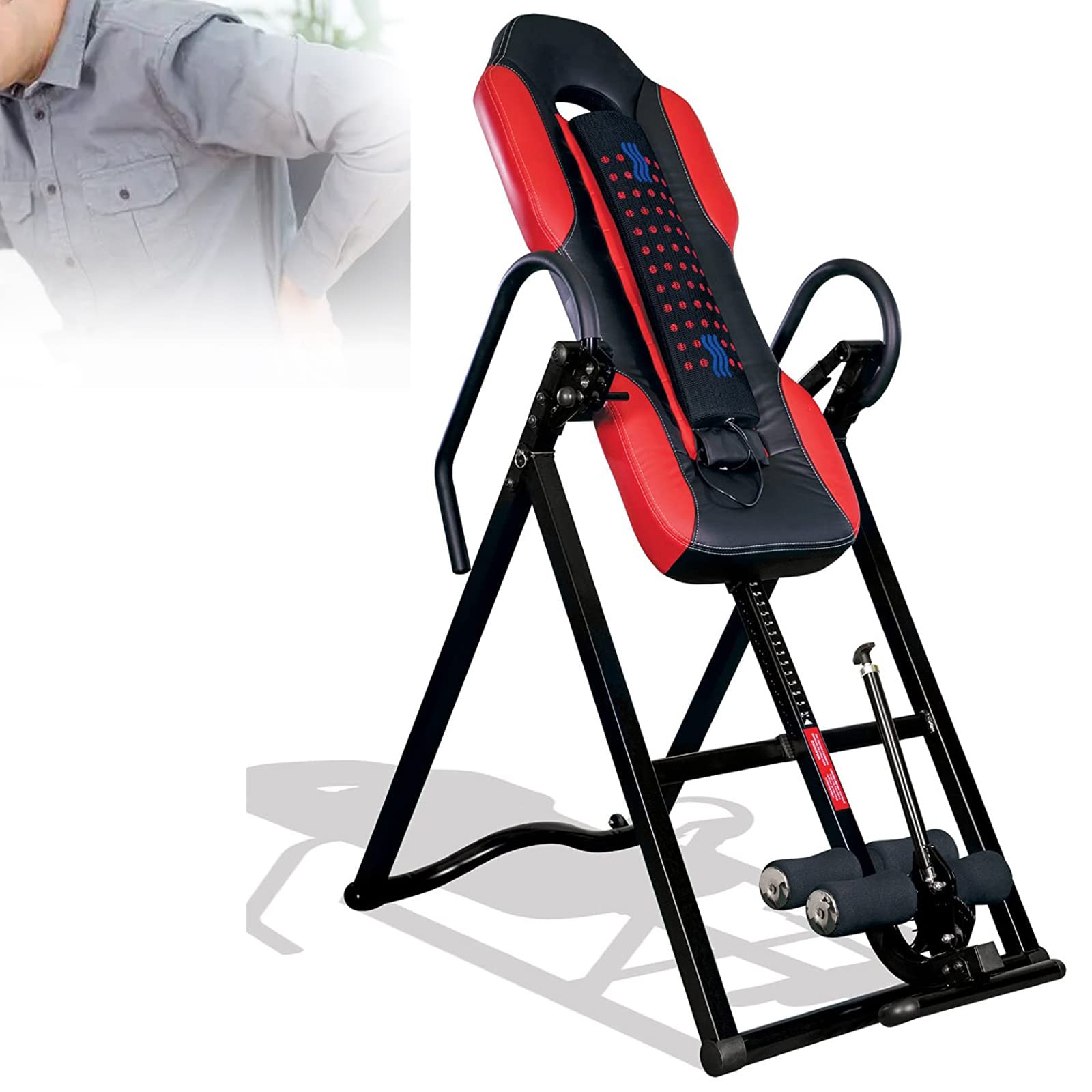 POCDOKYZ Heavy Duty Inversion Table with Adjustable Headrest and Protective Straps, Convenient Foldable, Safe, Back Stretcher Machine for Pain Relief Treatment