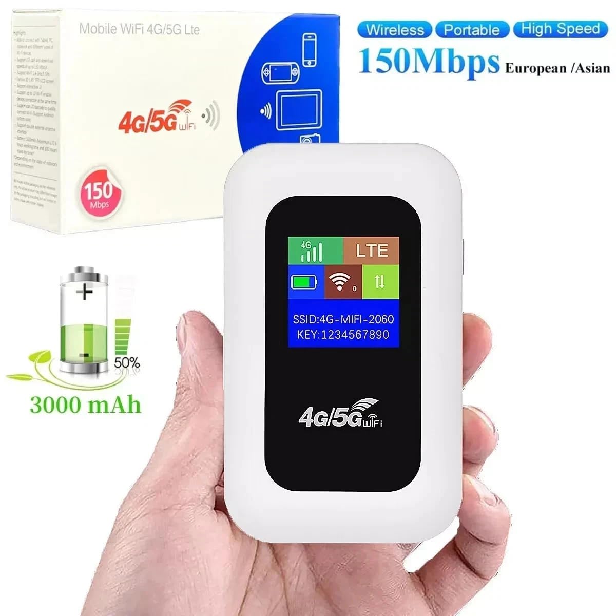 4G/5G WiFi Portable Mobile Hotspot Router, LTE Unlocked Wireless Broadband MiFi with LCD Display, 150Mbps High Speed — view 3