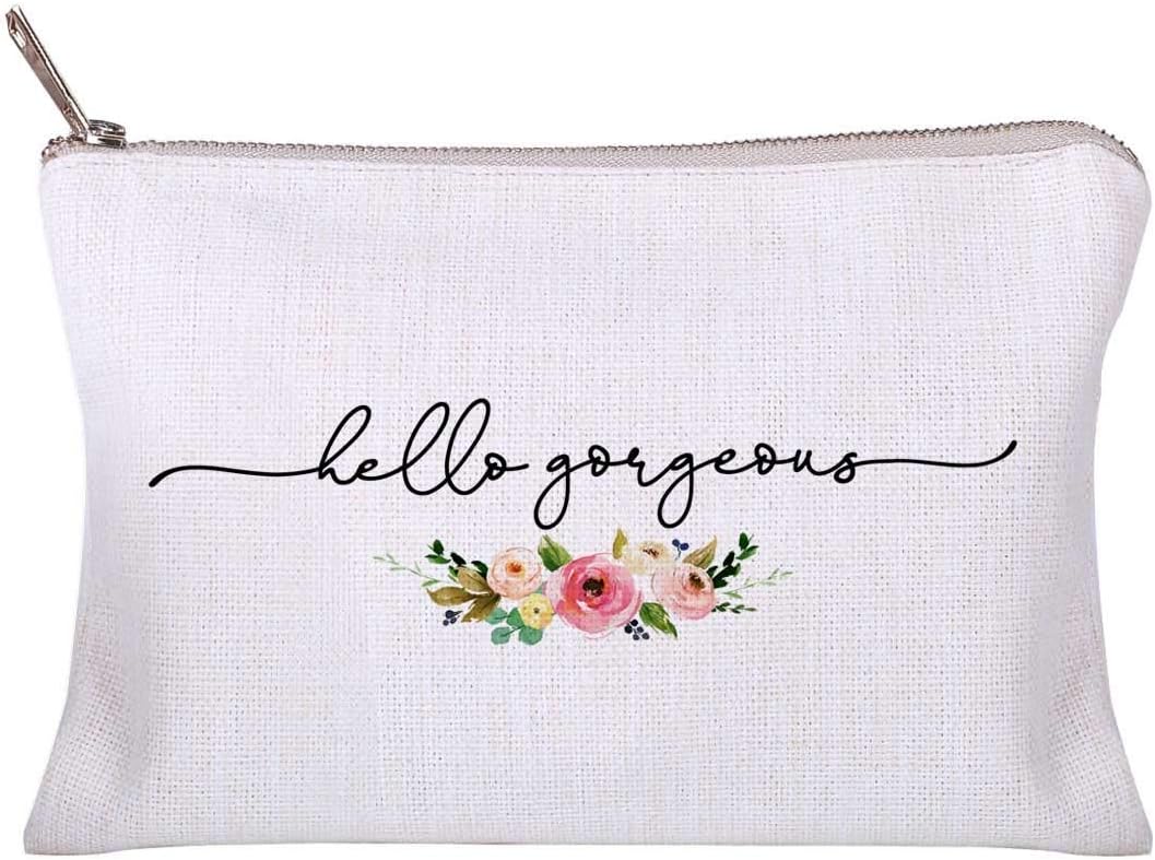 Hello Gorgeous Cosmetic Bag Unique Simple Design Makeup Case Pouches Gift Linen Fabric