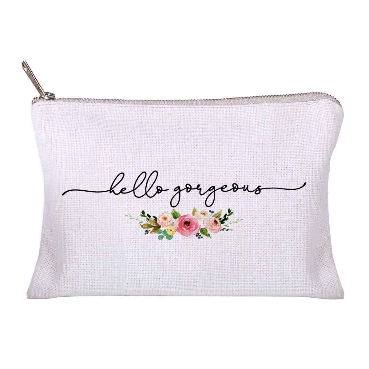 Hello Gorgeous Cosmetic Bag Unique Simple Design Makeup Case Pouches Gift Linen Fabric
