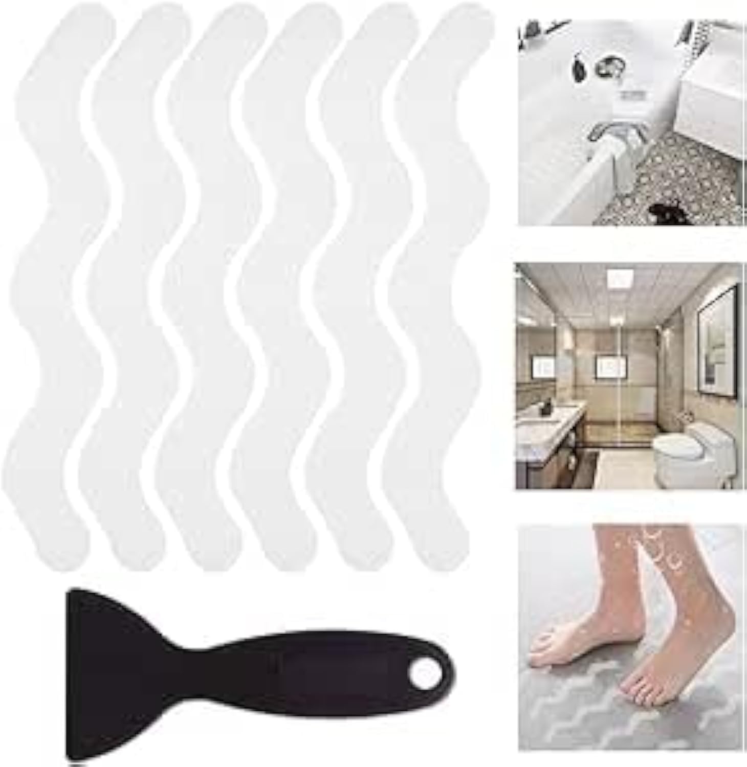 ECVV Non Slip Bathtub Stickers 36 Pcs for Safety, Adhesive Shower Sticker for Bathroom/Shower Stall/Stairs, Safety Waved Bathroom Tubs Sticker with Scraper