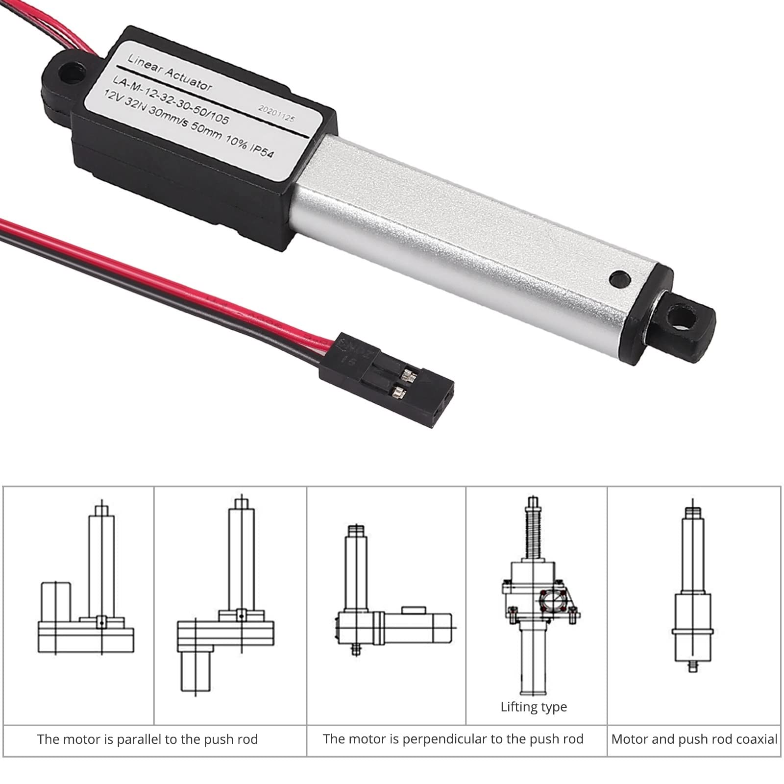 Siłownik liniowy o dużym skoku, Siłownik liniowy silnika elektrycznego DC 12V 32N o skoku 30 mm, 50 mm i 100 mm. Mikrosiłownik liniowy o prędkości 30 mm/s. Sterownik silnika liniowego(30mm stroke)