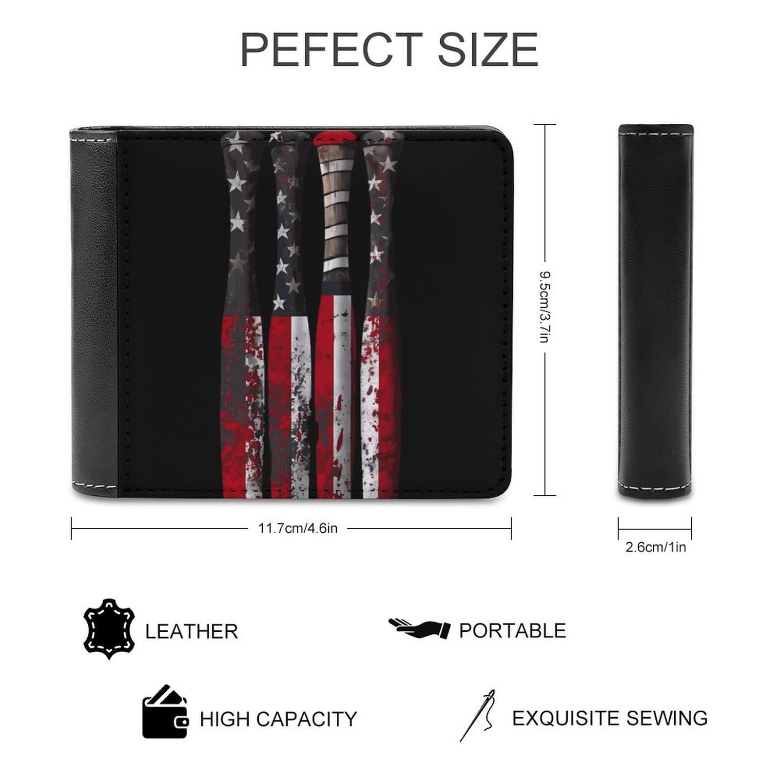 Baseball American Flag Funny Men's Slim Bifold Wallet with Multiple Card Slots Front Pocket Purse