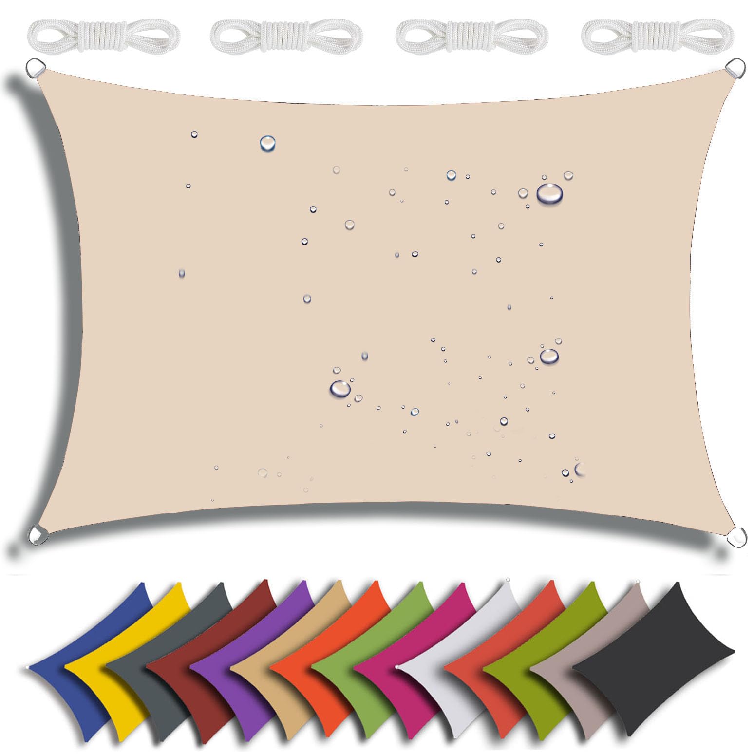 Tenda parasole rettangolare, 5 x 7 m, 95% UV, protezione solare da giardino, impermeabile, per giardino, patio, feste, pergola, balcone, bianco sporco