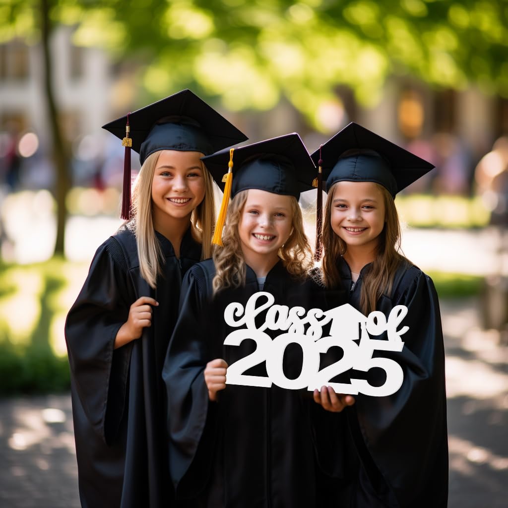Class of 2025 Sign Graduation Decorations 2025 Senior Photo Booth Props for Photoshoot 2025 Grad Centerpieces for Table Decor, Class of 2025 Letter Word Sign for Grad Party Supplies - White