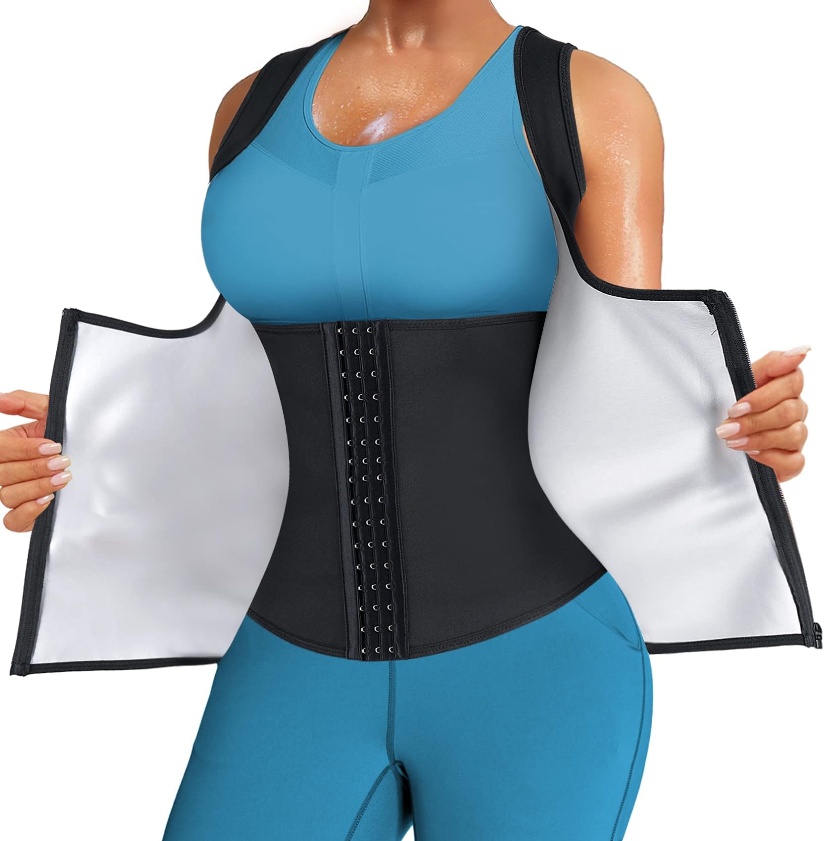 LANCS Sauna Suit for Women Sweat Waist Trainer Zipper Vest Cincher Body Shaper Corset Slimming Workout Tank Tops