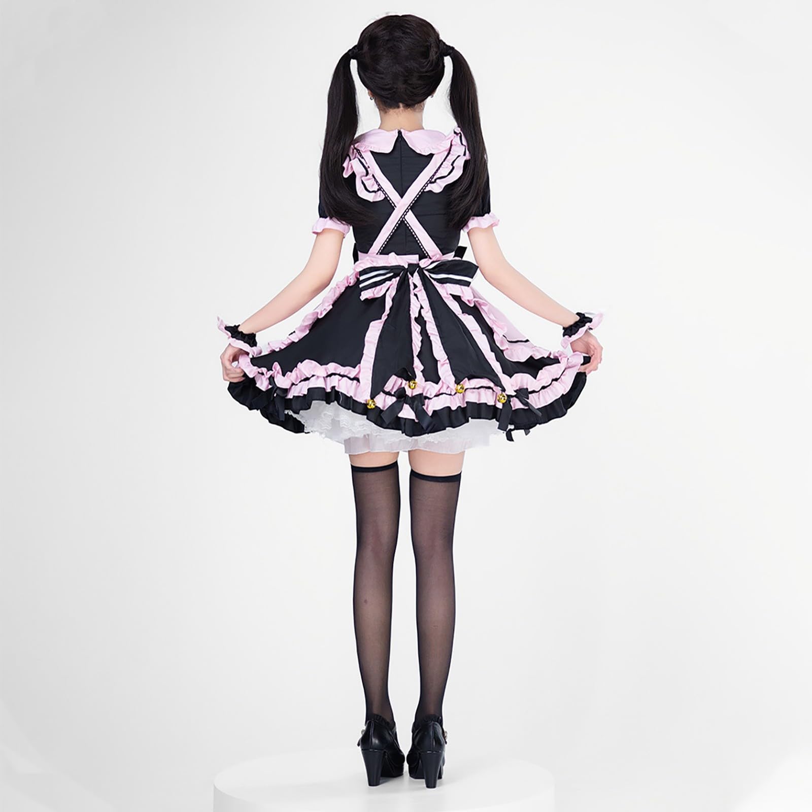 Karneval Kostüm Damen Dienstmädchen Cosplay Halloween Party Klassische Schürze Kleid Maid Dress Anime Outfit Verkleiden Kleider Schick Mädchen Uniform Pleated Hemdblusenkleid