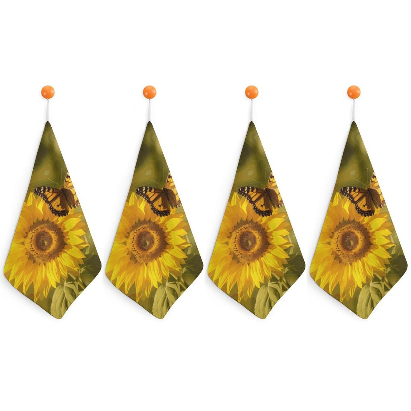 LDGSUPH Sunflower Butterfly Sunny Hand Towels Fashion Hand Face Towel with Hanging Strap Absorbent Soft Decorative Towel Fade Resistant Cozy Face Cloths for Kitchen Gym Bathroom Towels 4PCS