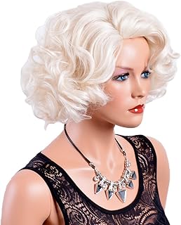 GNIMEGIL Short Blonde Curly Wigs for Women Big Wavy 80s Flip Wigs Cosplay Costume Party Halloween Synthetic Platinum Blond...