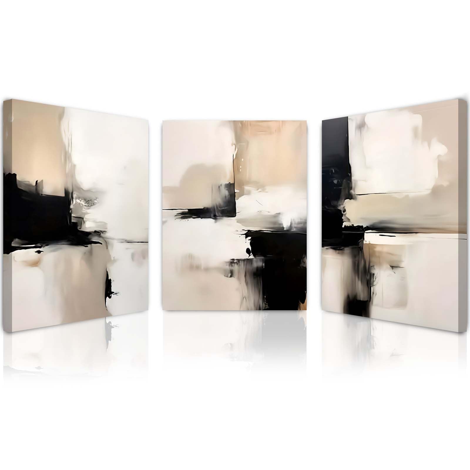 Qiukoo Set of 3 Modern Canvas Wall Art Framed Abstract Prints Waterproof Fabric with Hooks Wall Decoration Artwork Prints for Living Room Bedroom Pictures 12x16 Inch — image 1