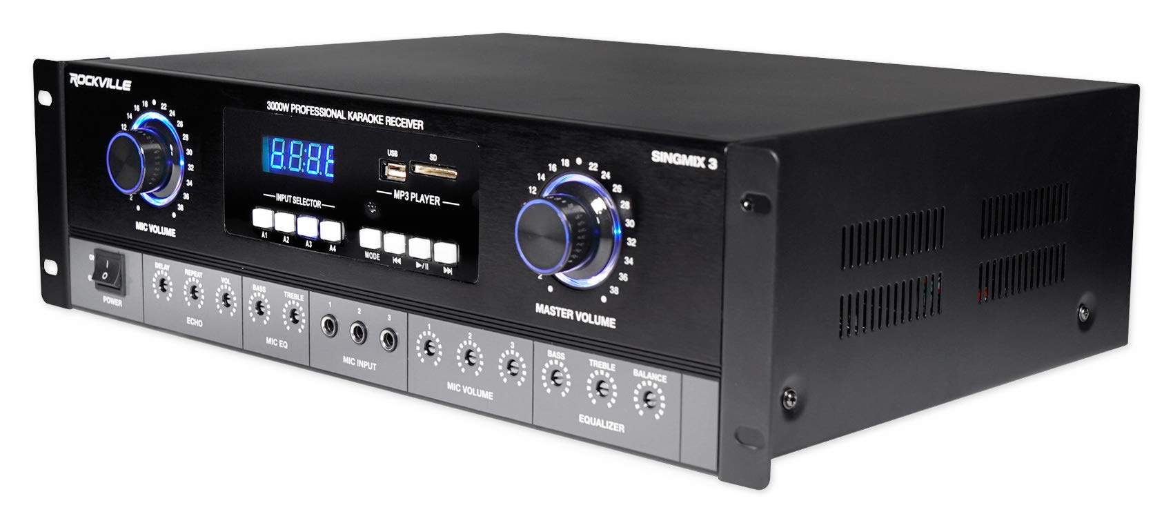 Power Amplifiers Rockville SingMix 3 3000 Watt Professional DJ Amplifier w/Bluetooth/Echo Live