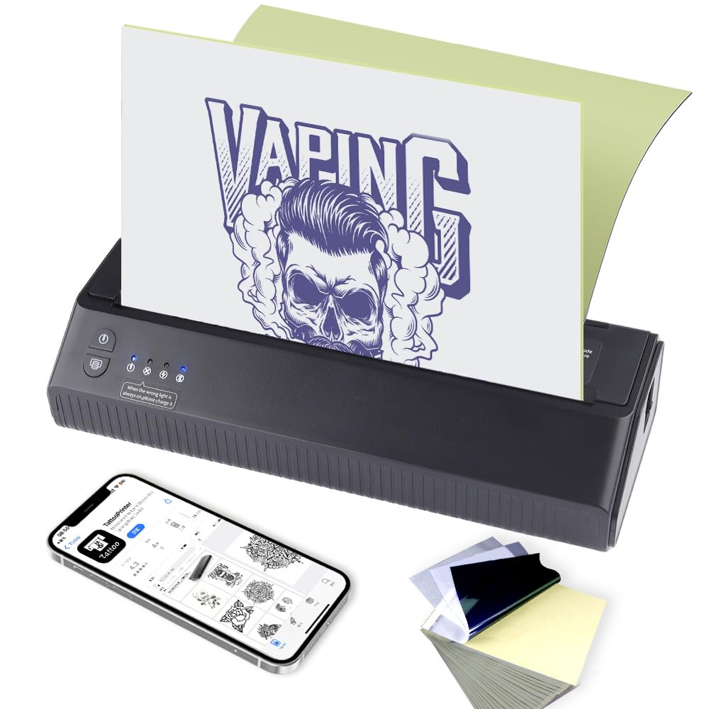 Ambition Wireless Tattoo Transfer Stencil Printer Thermal Copier Machine with 20pcs Free Transfer Paper-Tattoo Printer Kit for Tattoo Artists & Beginners Compatible with Smartphone & Pc