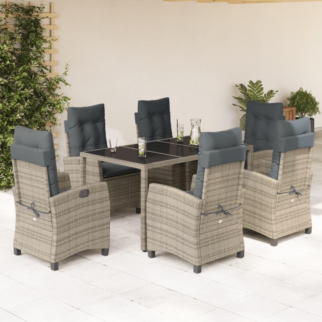 KCCKOM Garden Furniture Set 7 Piece Patio Dining Set with Cushions Gray Poly Rattan