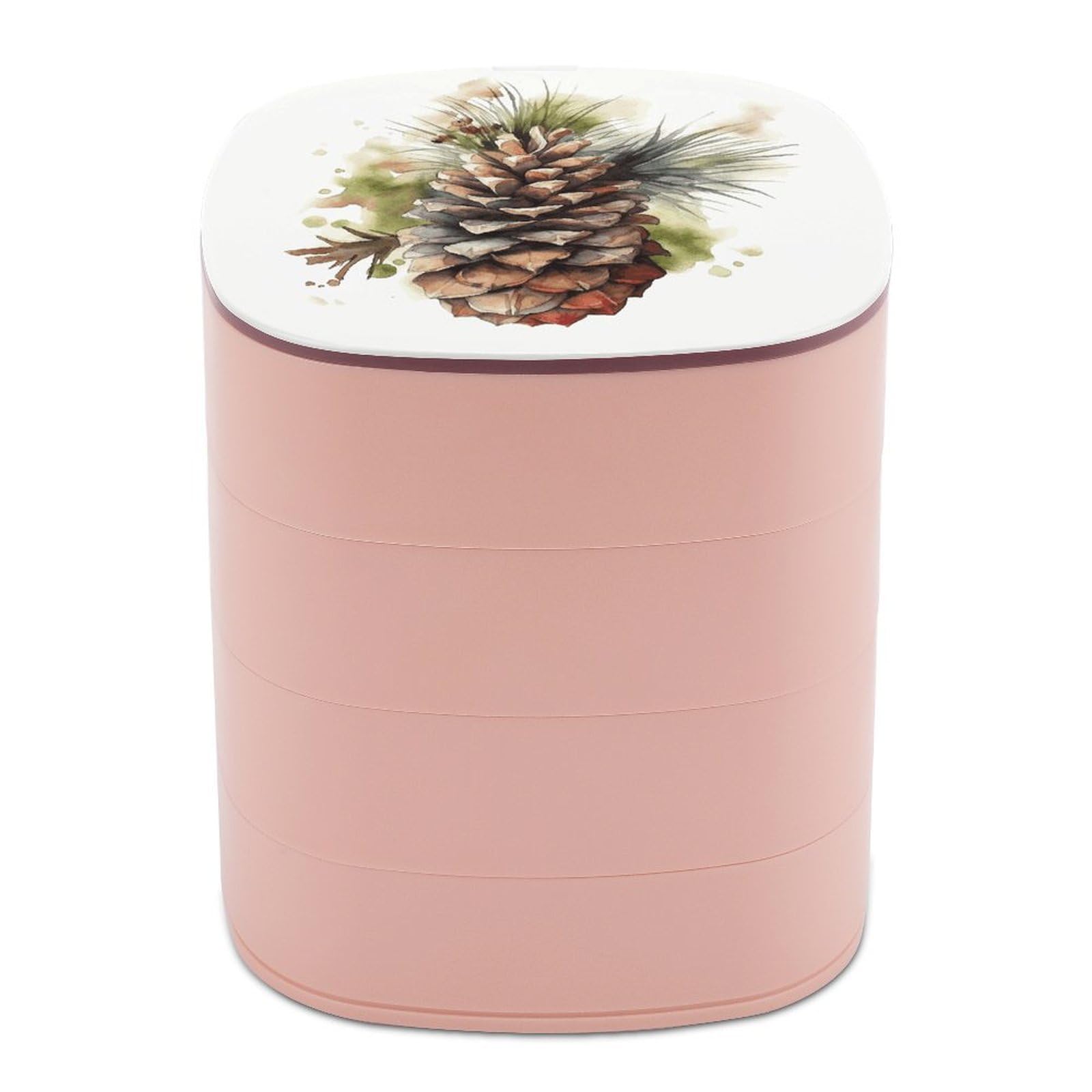 VstaDank Watercolor Pine Cone Jewelry Box 360° Rotatable Jewelry Organizer 4 Layers Jewelry Case with Lid Fashion Portable Earring Holder for Bracelets Rings Bracelets Vanity