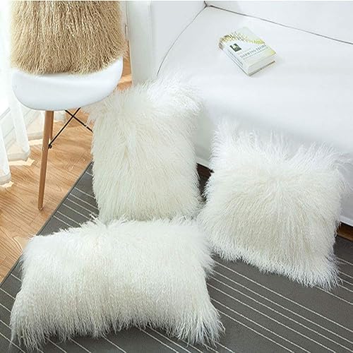 Miniatura 5 de Seek4comfortable Funda de almohada de piel de cordero mongol  Funda de cojín decorativa de piel real para sala de estar y dormitorio, 12 x 20