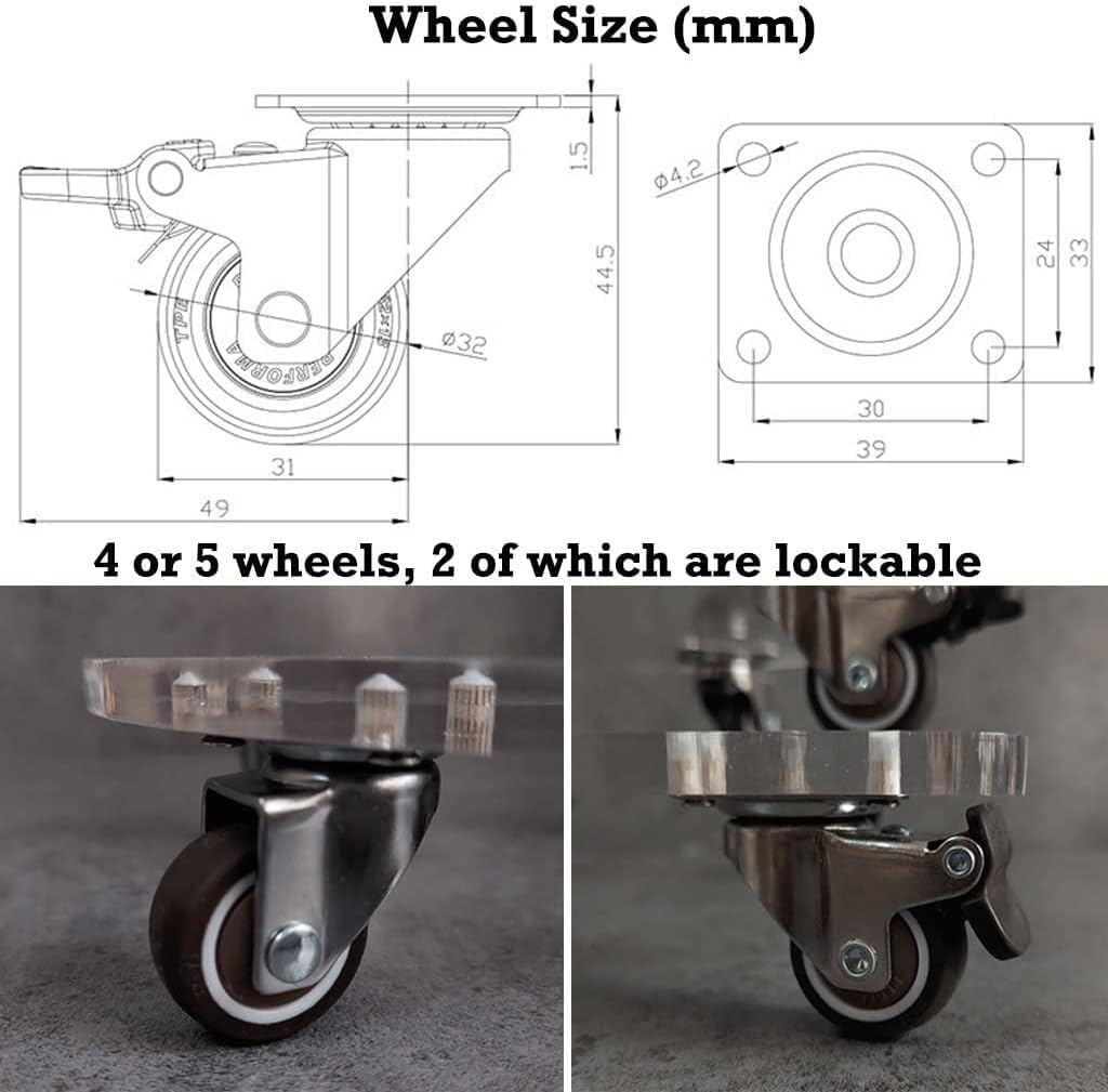 Clear Rolling Plant Stand with Wheels, Heavy Duty Acrylic Plant Caddy with Lockable Casters, Transparent Plant Tray with Wheels for Indoor Outdoor Flower Pots & Planters (Transparent,8")