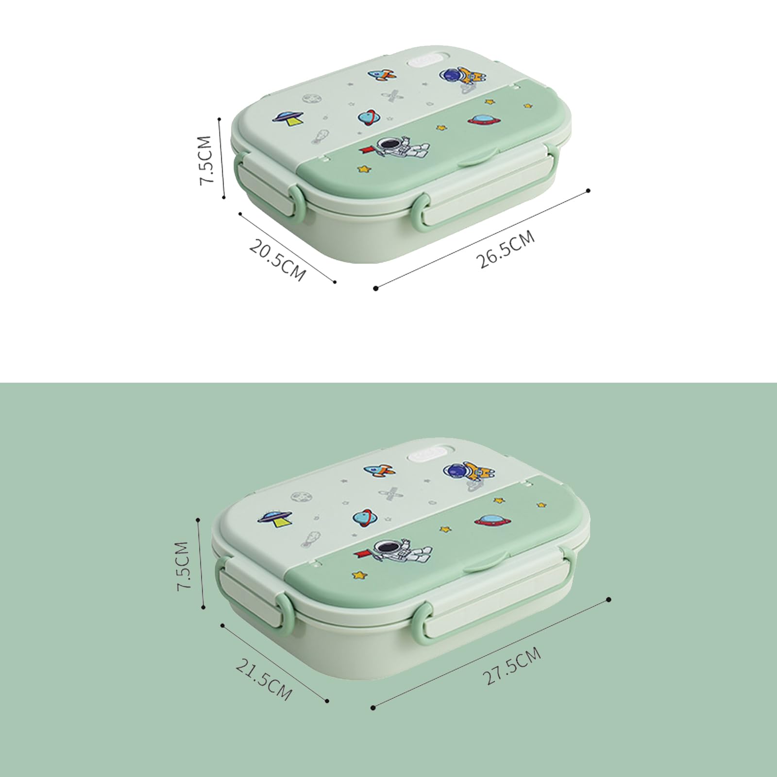 Boîte à bento pour enfants, jolie boîte à déjeuner imprimée pour l'école, récipient alimentaire à 5 compartiments (vert)