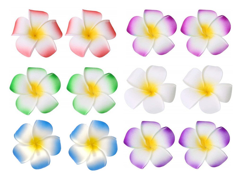 ALIMITOPIA Hawaiian Plumeria Hair Clip Foam Artificial Tropical Flower Hairpin Barrette Hair Accessories for Luau Beach Party(Plumeria Flower;12pcs;Medium Size)