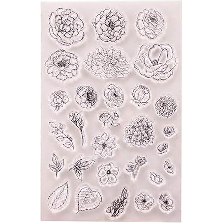 Amazon Co Jp Heallily クリアスタンプシリコンゴムスタンプ花ステッカージャーナルステッカー手アカウントステッカー用カード作成diyスクラップブッキング装飾 ホビー