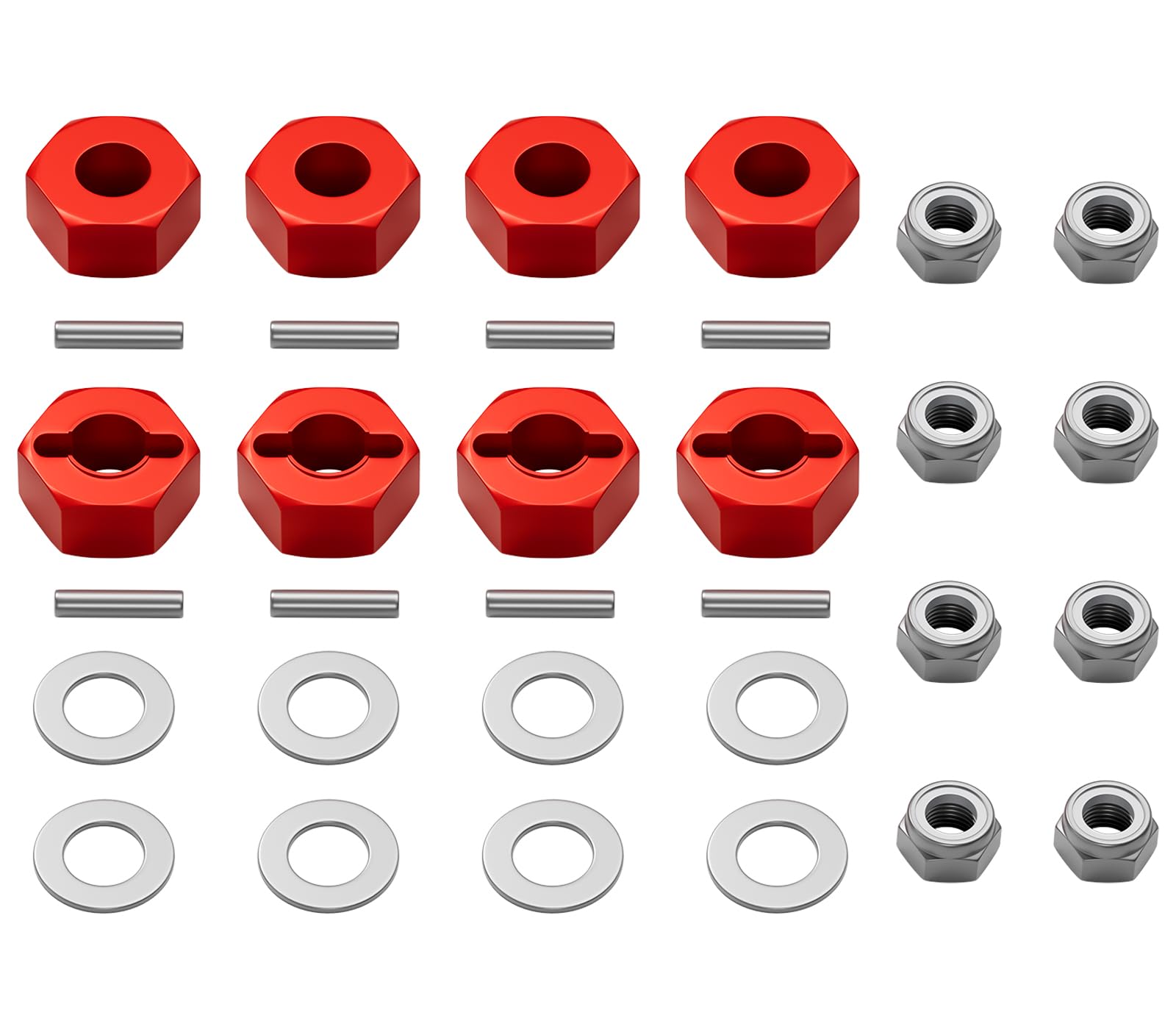 OGRC Anodized Aluminum Hex Wheel Hubs 12mm Upgrade and M4 Flanged Lock Nuts Washers Set for Traxxas Slash 4X4 Stampede Rustler Rally VXL and Nitro 4-Tec 4WD 1/10 RC Car (Replacement of 1654 3647)
