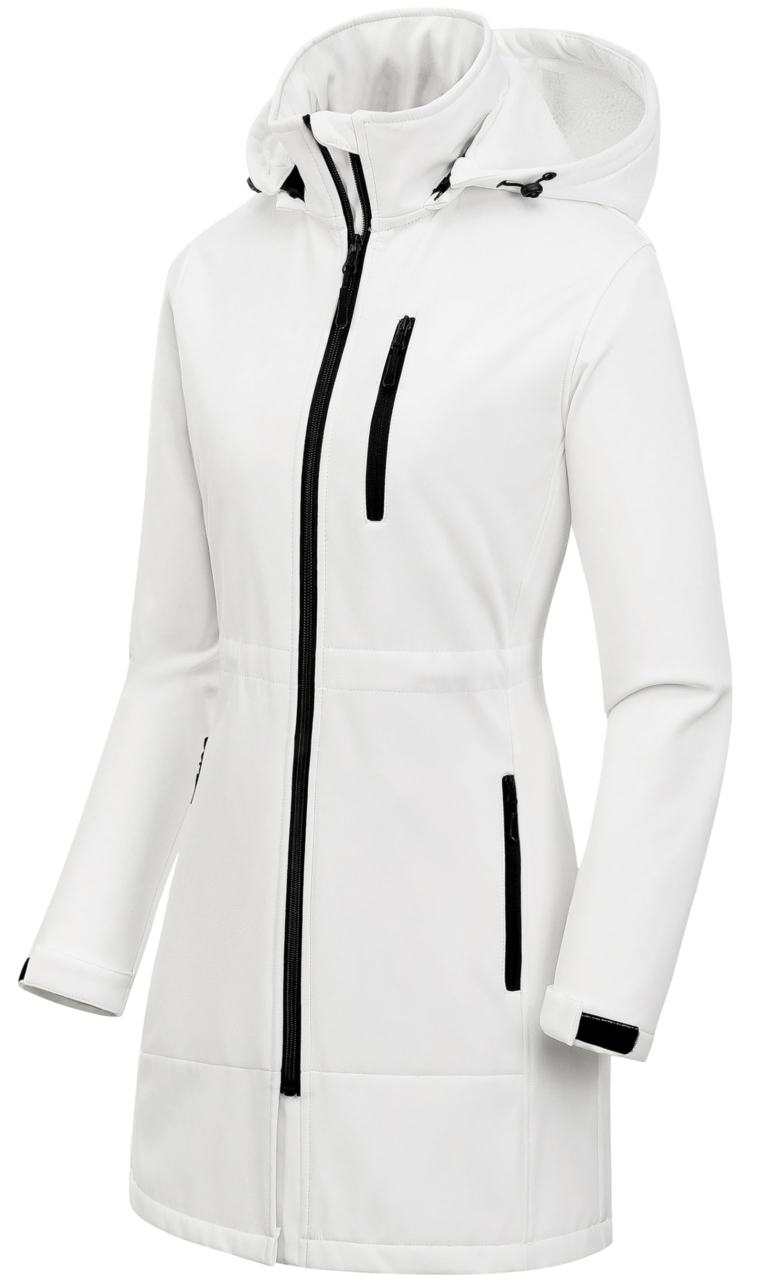 CREATMO US Women's Lightweight Waterproof Long Softshell Tactical Jacket Fleece Lined Windbreaker