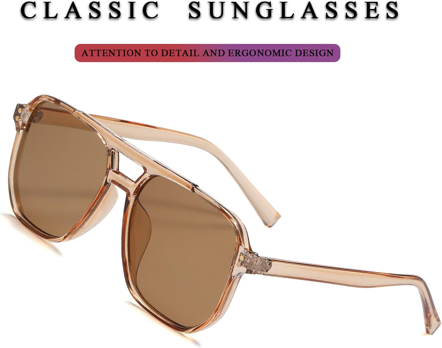 PORADAY Retro Aviator Sunglasses for Women Men Trendy Classic 70s Square Frame Sun Glasses Vintage Aviators Shades - Image 4