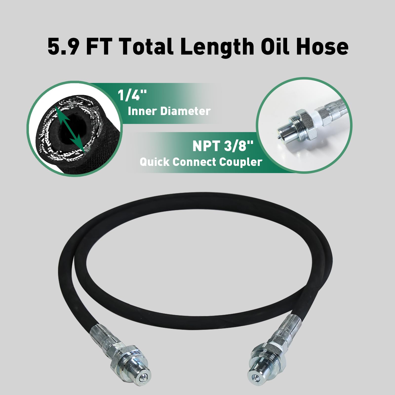 Hydraulikschlauch, 10.000 PSI Arbeitsdruck mit 2 hochfesten Stahldrahtgeflechten, NPT 0,95 cm Schnellverbindungskupplung, flexibler Gummi-Ölschlauch -40 °C bis 120 °C