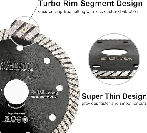 Miniatura 6 de SHDIATOOL Hoja turbo de diamante súper fina, 10 piezas de 4.5 pulgadas, de porcelana, de corte de granito, diámetro de 4.528in