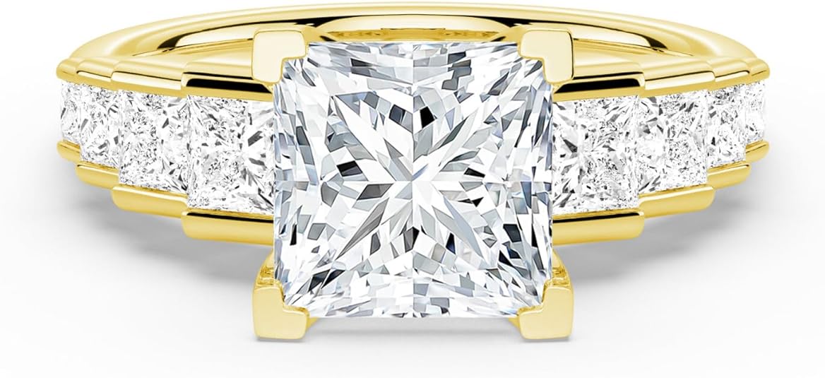 Amazon.com: MSBLUE Anillo de compromiso de moissanita de 2 quilates, talla 7, corte princesa escalera, oro vermeil de 14 quilates, anillo de promesa de boda : Ropa, Zapatos y Joyería