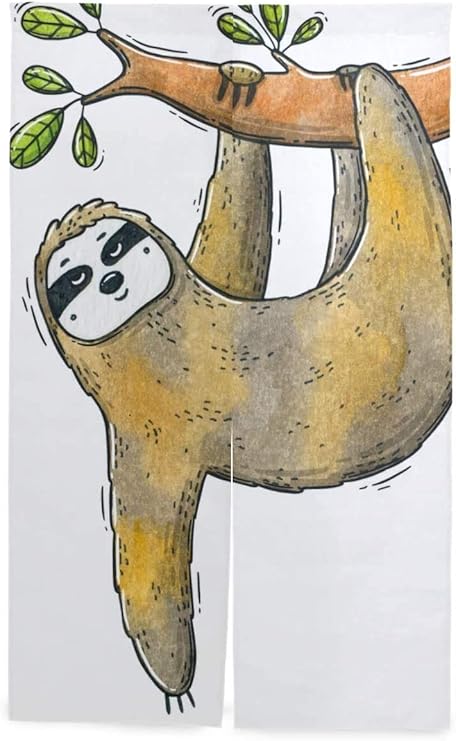 Amazon Tinzzeros のれん おしゃれ 描かれた水彩イラストかわいいナマケモノ 薄すぎず 暖簾 和室 レストラン 間仕切り レトロ プライバシーカット 可愛い ロング カーテン カーテン リビング用 突っ張り棒付き 幅70 丈1 のれん オンライン通販